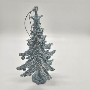 Flock Green Glittery Star Snow Christmas Tree Beautiful 5.5"  Hanging Ornament